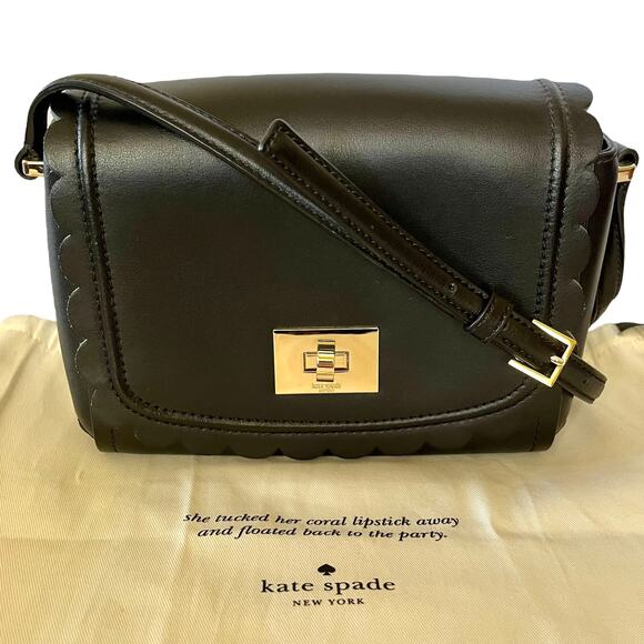 Kate Spade Maple Court Zani Scalloped Edge Black Leather Crossbody Shoulder Bag - Picture 11 of 11